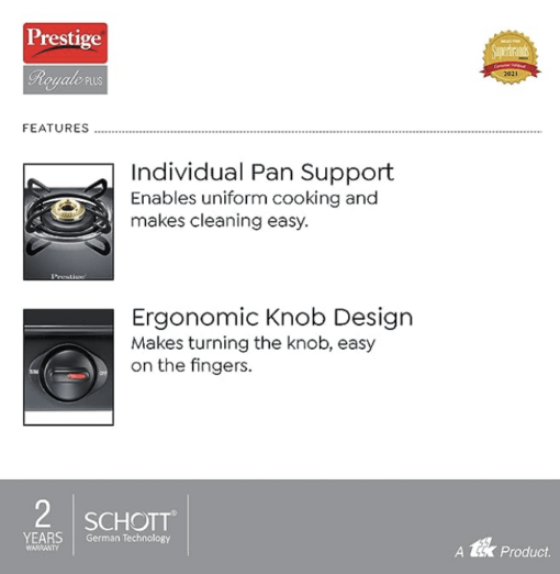 Prestige Gst Royale Plus Schott Glasstop Gt02, 2 burner, Manual, Black - Image 2